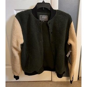 New Men’s Medium Brooklyn Cloth Mfg Co Bomber Jacket Green Tan Olive Faux Shear